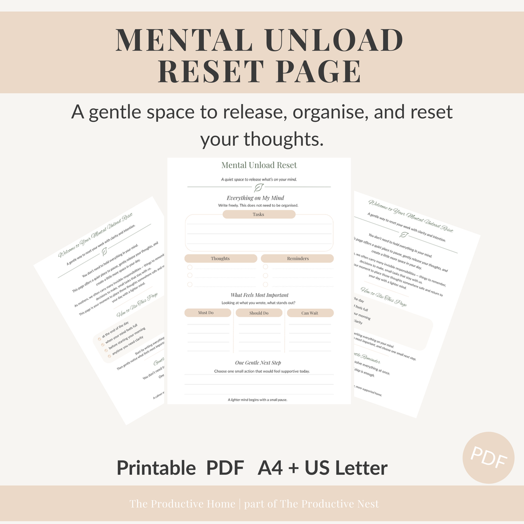 Mental Unload Reset Page for Moms | Brain Dump Worksheet for Clarity