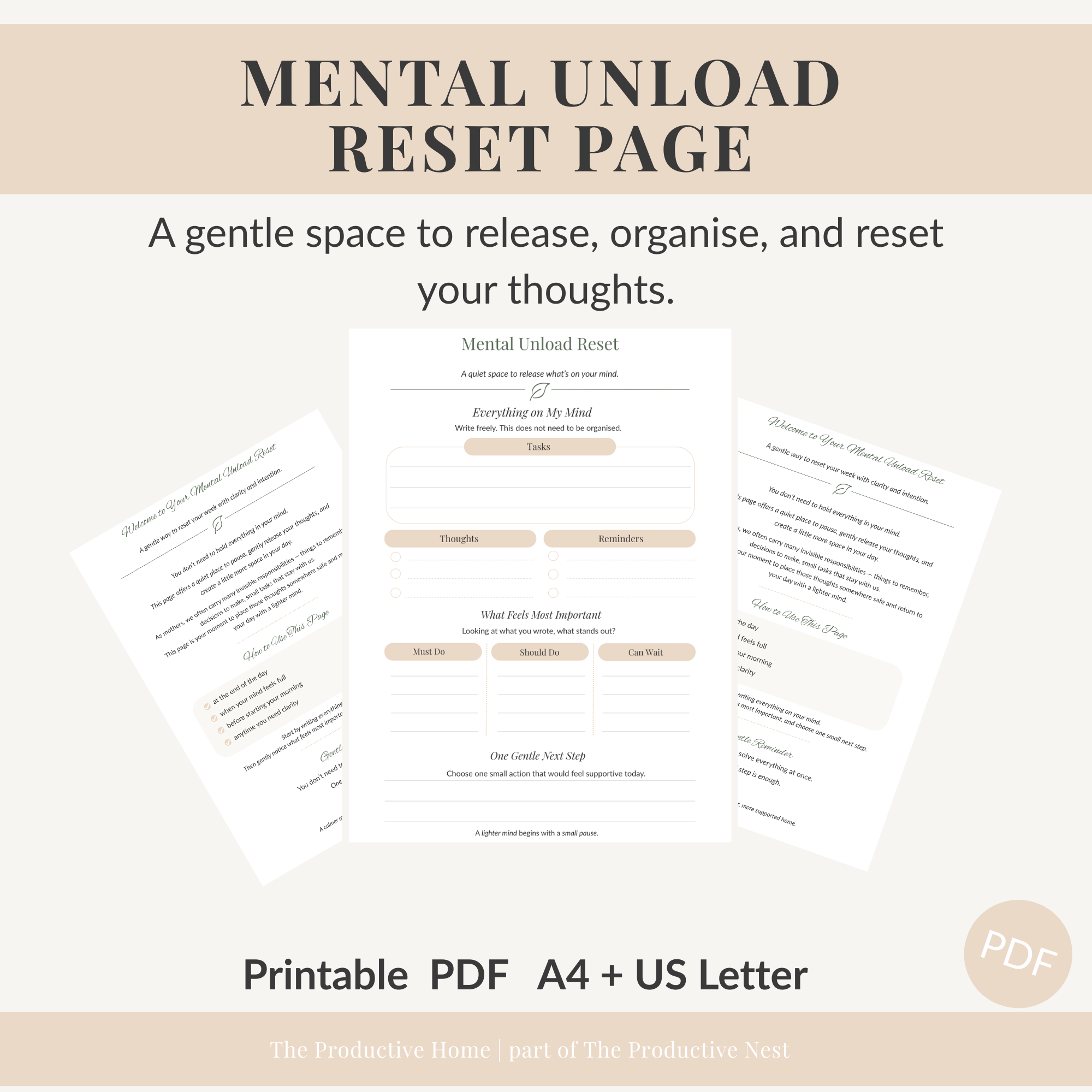 Mental Unload Reset Page for Moms | Brain Dump Worksheet for Clarity