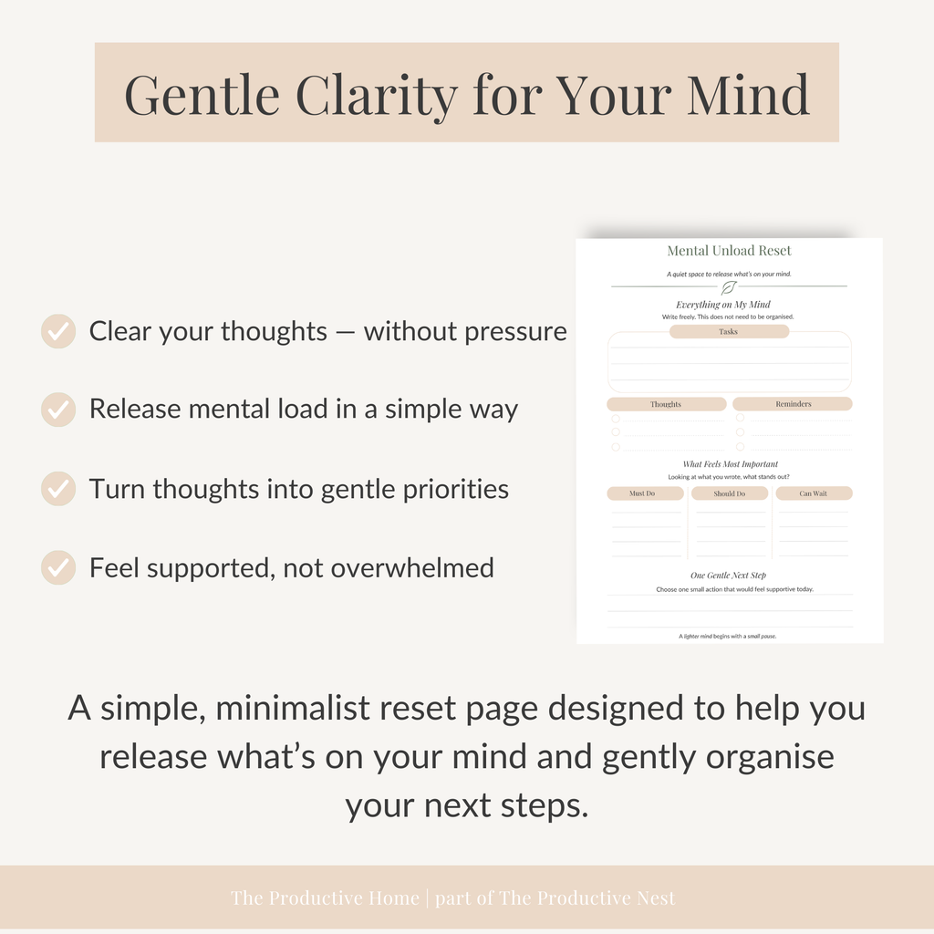 Mental Unload Reset Page for Moms | Brain Dump Worksheet for Clarity