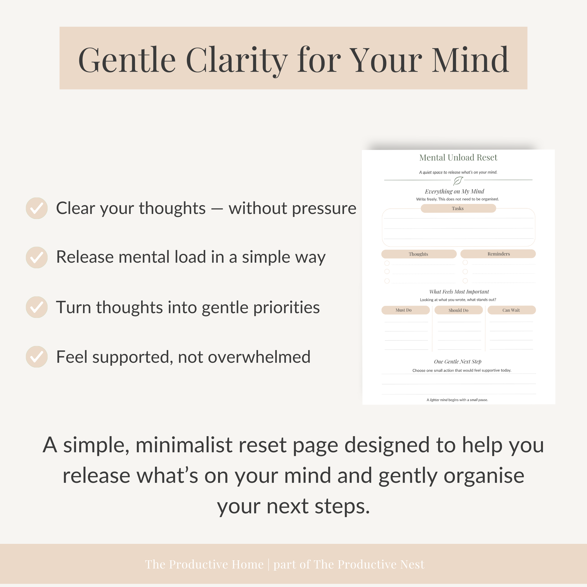 Mental Unload Reset Page for Moms | Brain Dump Worksheet for Clarity