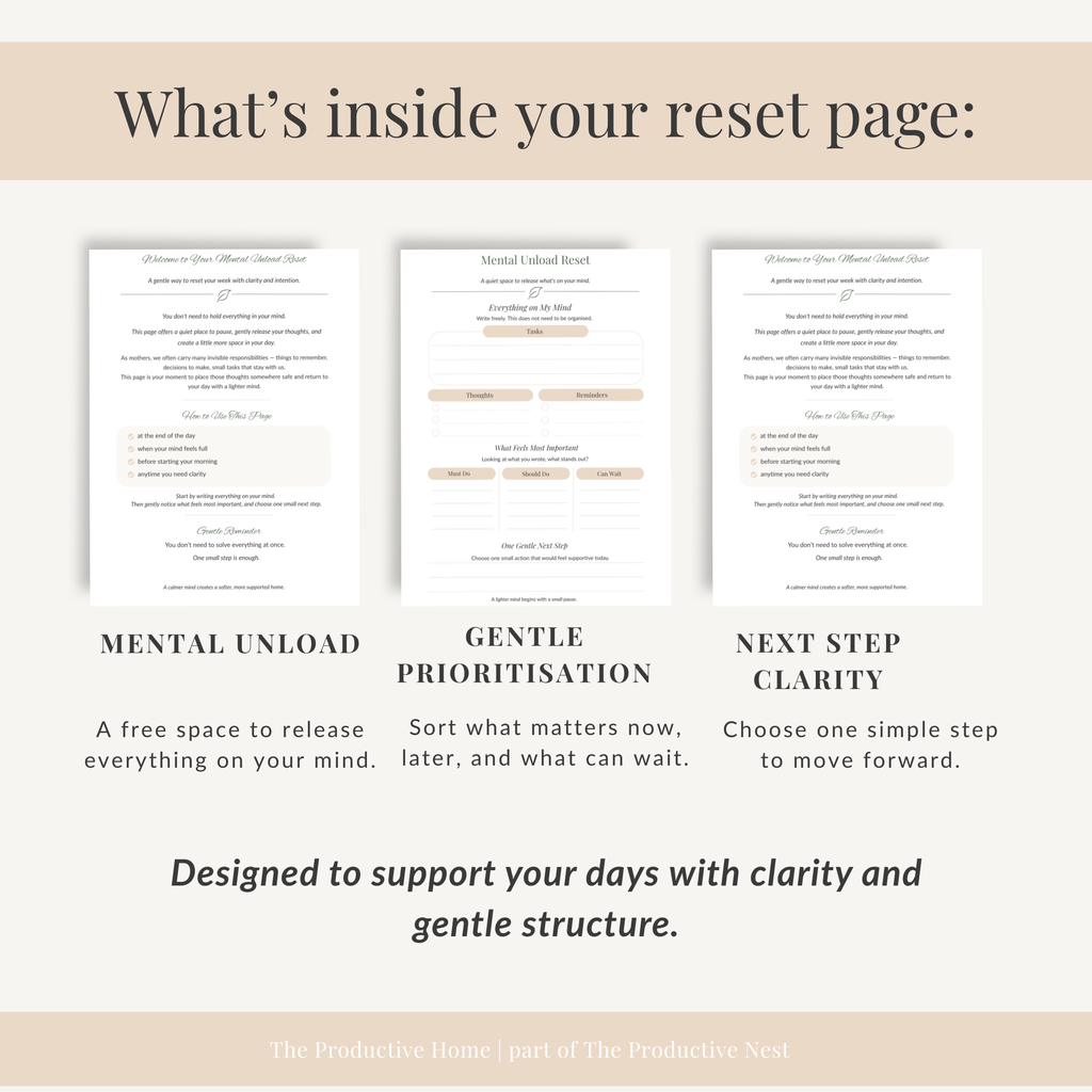 Mental Unload Reset Page for Moms | Brain Dump Worksheet for Clarity