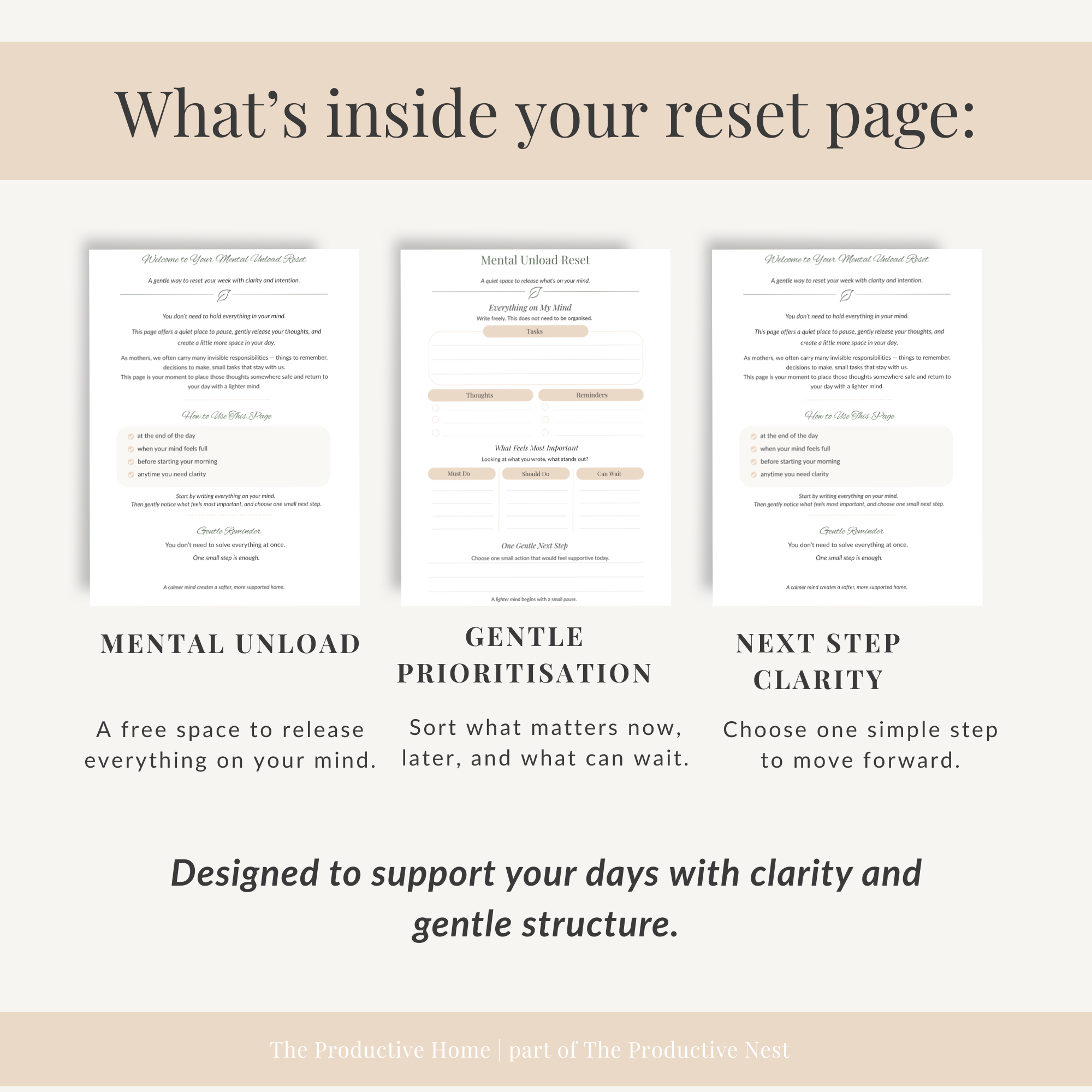 Mental Unload Reset Page for Moms | Brain Dump Worksheet for Clarity